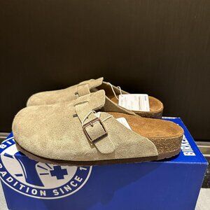 Birkenstock Boston Taupe Suede Clog Sandal
